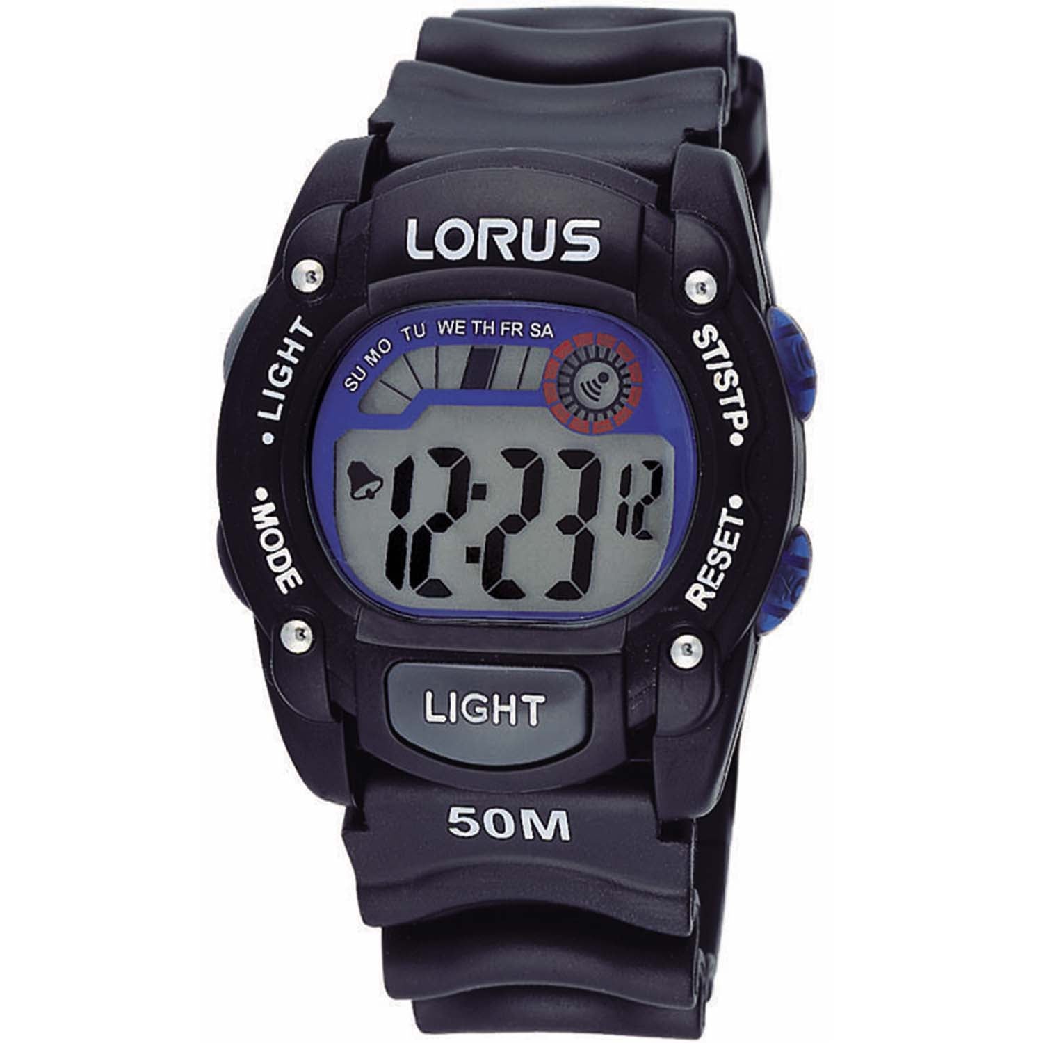 Digitale Kinder-Armbanduhr mit schwarzem Silikonarmband, Digitalanzeige und LIGHT-Taste, 50M
