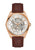 Bulova Herrenuhr mit Skelettzifferblatt, roségoldfarbenem Gehäuse und braunem Lederarmband