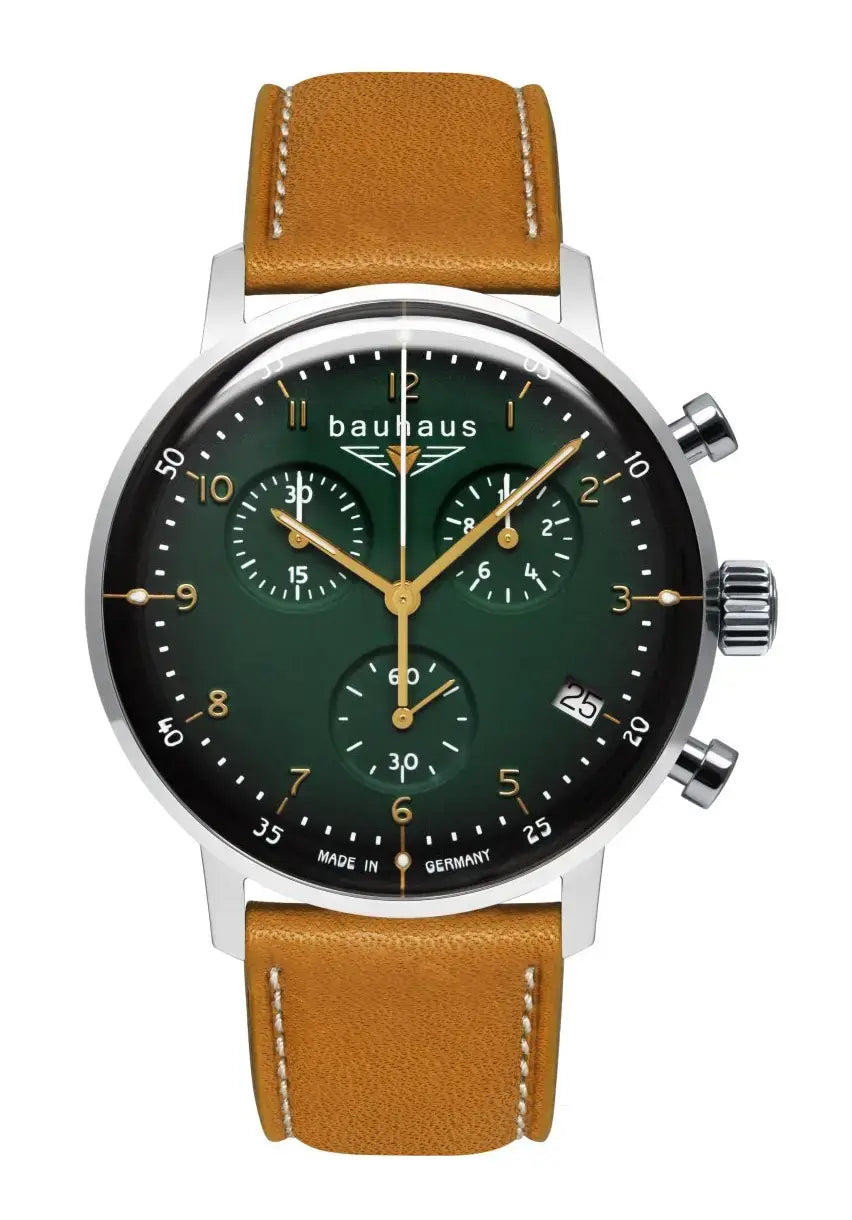 Bauhaus Dessau 2096-4 Herren Armbanduhr Grün • Schweizer Quarz-Chronograph • Mineralglas