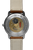 Rückseite Herrenarmbanduhr mit silbernem Gehäuse und braunem Lederband