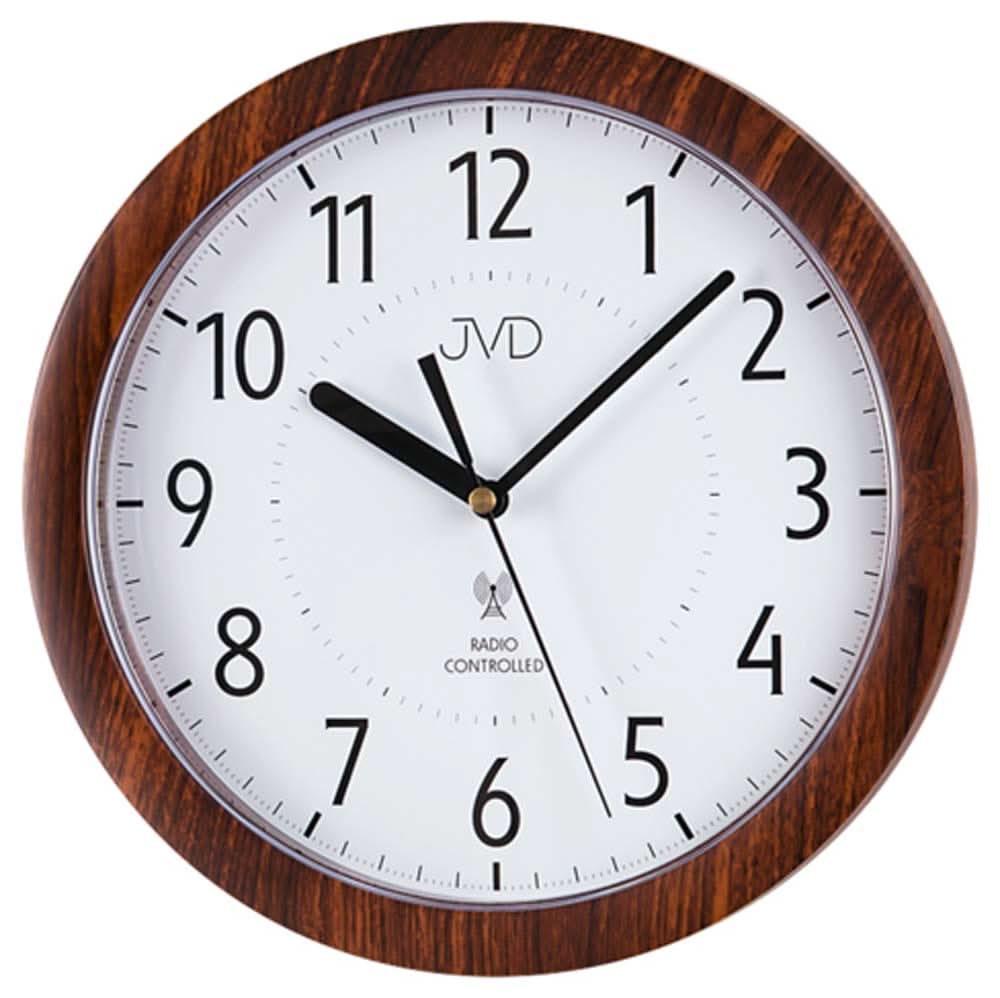 JVD Wall Clock 25x25x3.7 cm Plastic • Radio-controlled • Walnut Look