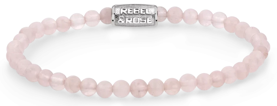 Pink Rose Quartz Bracelet with Stainless Steel Clasp - Rebel&Rose Model: RR-40017-S-M