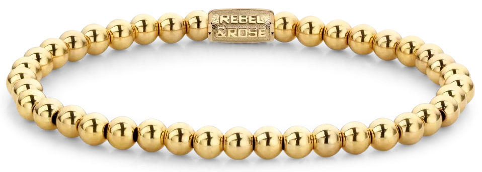 Gold-plated stainless steel bead bracelet with a diameter of 4mm and a stainless steel clasp - Rebel&Rose Model: RR-40038-G-M