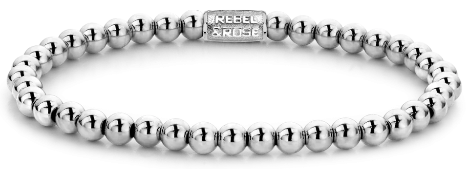 Silver-colored bracelet made of 4mm hematite natural stones with stainless steel clasp - Rebel&Rose Model: RR-40040-S-M