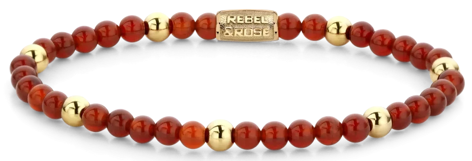 Bracelet made of red and gold-colored gemstones with stainless steel clasp - Rebel&Rose Model: RR-40044-G-S