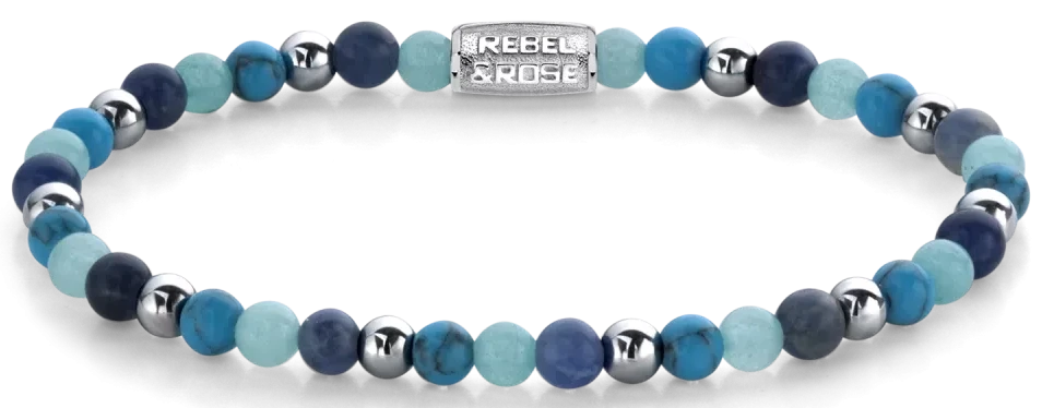 Bracelet made of gemstones in different shades of blue and stainless steel clasp - Rebel&Rose Model: RR-40054-S-M