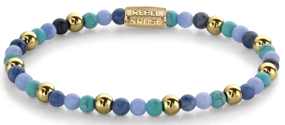 Bracelet with gemstones in different shades of blue, stainless steel clasp