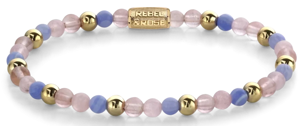 Gemstone bracelet in purple, pink, and gold with stainless steel clasp - Rebel&Rose Model: RR-40056-G-S