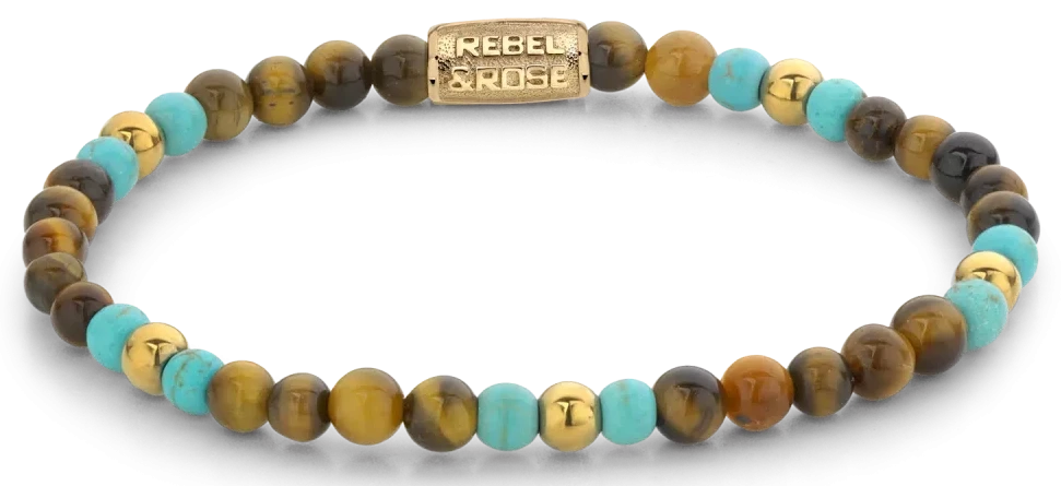 Bracelet made of multi-colored gemstones and stainless steel clasp - Rebel&Rose Model: RR-40063-G-S