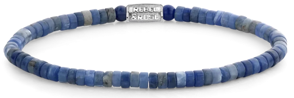 Bracelet with disc-shaped gemstones in shades of blue with stainless steel clasp - Rebel&Rose Model: RR-40080-S-L