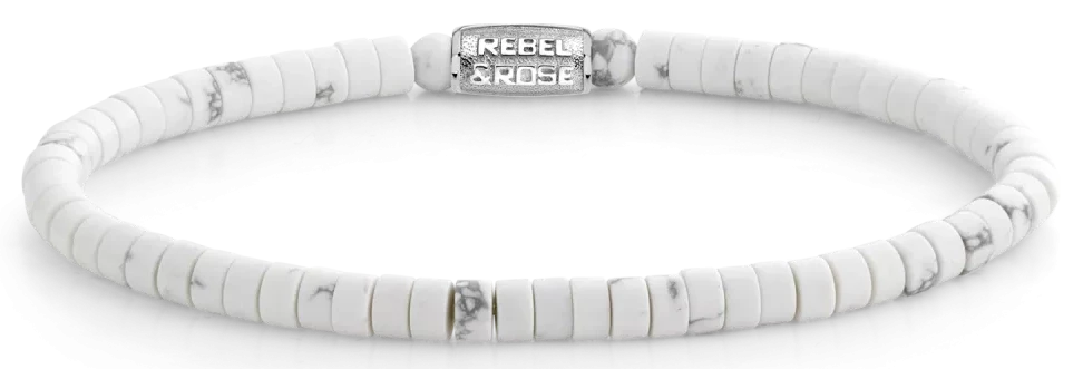 Bracelet made of white disc-shaped gemstones with stainless steel clasp - Rebel&Rose Model: RR-40081-S-M