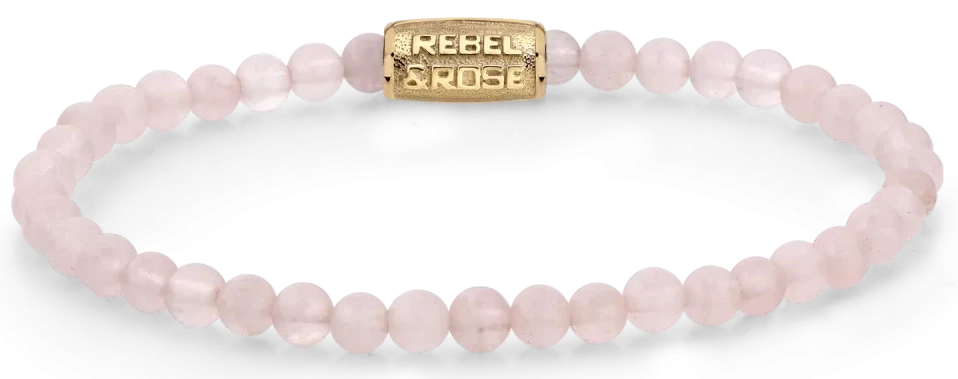 Pink Bracelet made of 4mm Rose Quartz beads with Stainless Steel clasp - Rebel&Rose Model: RR-40103-G-M