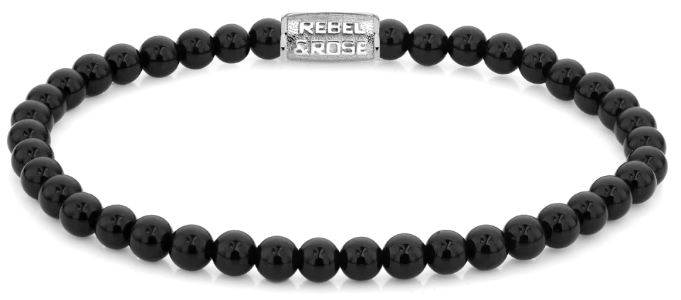 4mm Onyx Gemstone Bracelet with Stainless Steel Clasp - Rebel&Rose Model: RR-40107-S-S