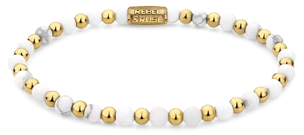 Bracelet 4mm howlite and gold-colored beads with stainless steel clasp