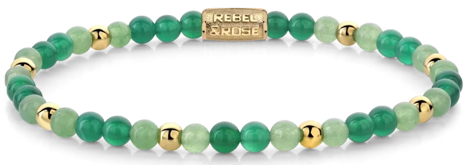 Bracelet made of 4mm Green Adventurine and Moss Agate gemstones with stainless steel clasp - Rebel&Rose Model: RR-40122-G-S
