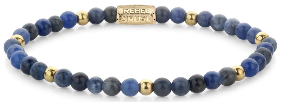 Bracelet made of 4 mm blue sodalite stones with stainless steel clasp - Rebel&Rose Model: RR-40129-G-M