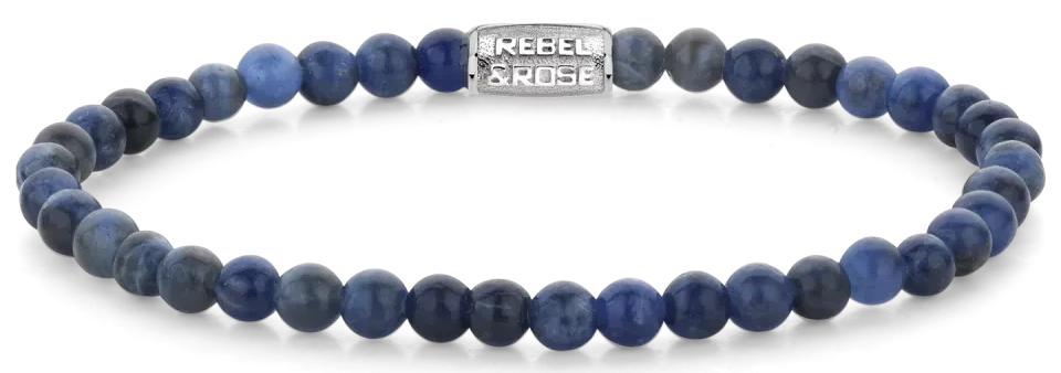 Bracelet made of 4mm sodalite gemstones with stainless steel clasp - Rebel&Rose Model: RR-40130-S-S