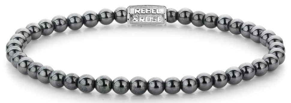4mm hematite gemstone bracelet with stainless steel clasp - Rebel&Rose Model: RR-40131-S-M