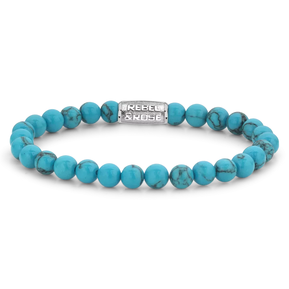 Bracelet made of 6mm Turquenite gemstones with stainless steel clasp - Rebel&Rose Model: RR-60015-S-M