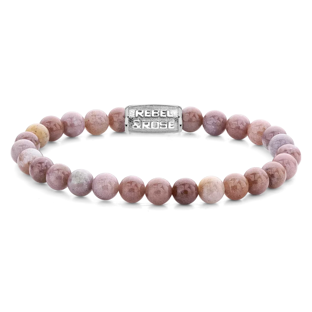 6mm Rhodonite Gemstone Bracelet with Stainless Steel Clasp - Rebel&Rose Model: RR-60038-S-S