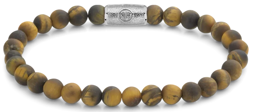 Bracelet made of 6mm natural stone with tiger's eye look and stainless steel clasp - Rebel&Rose Model: RR-60083-S-L