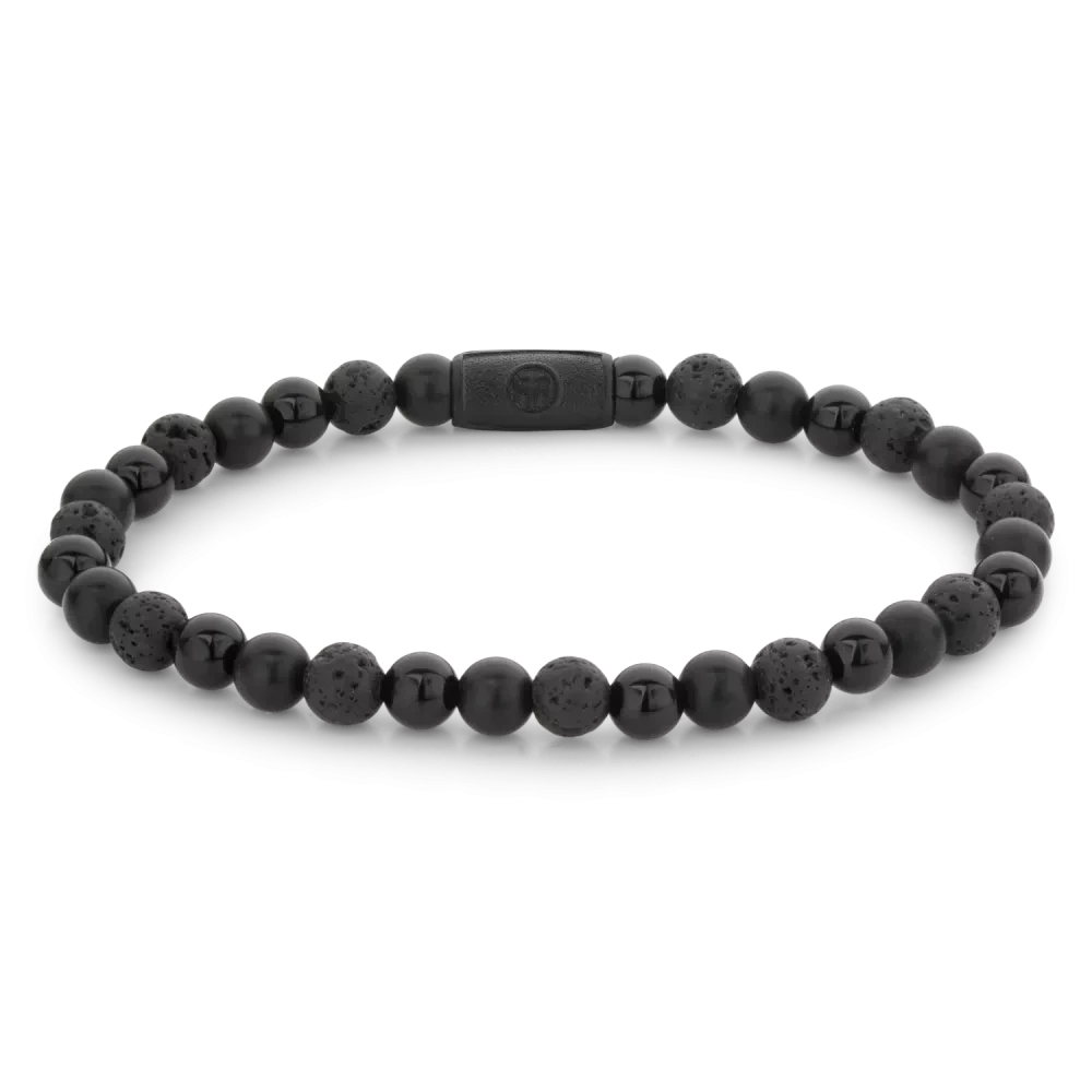 Bracelet made of 6mm black natural stone with black stainless steel clasp - Rebel&Rose Model: RR-60088-B-L