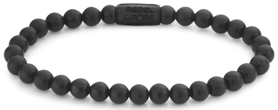 Bracelet made of 6mm black natural stone with black stainless steel clasp - Rebel&Rose Model: RR-60089-B-L