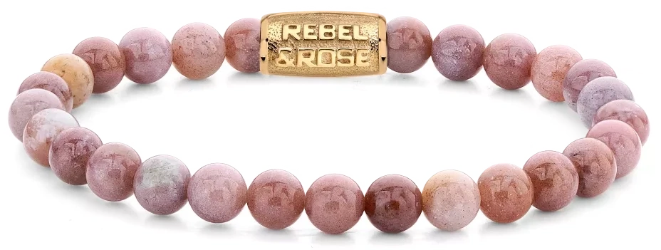 Bracelet made of 6mm rhodonite gemstones with metal clasp - Rebel&Rose model: RR-60119-G-M