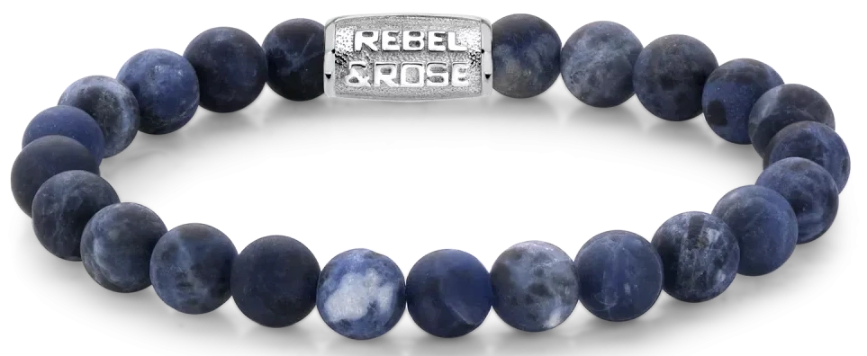 8mm Sodalite Bead Bracelet with Stainless Steel Clasp - Rebel&Rose Model: RR-80022-S-M