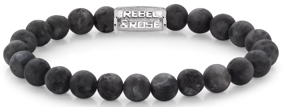 Bracelet made of 8mm Larvikite stones with stainless steel clasp - Rebel&Rose Model: RR-80025-S-L