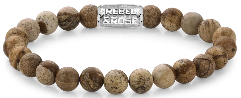 Bracelet made of 8mm gemstones, Imperial Jasper with metal clasp - Rebel&Rose Model: RR-80027-S-L