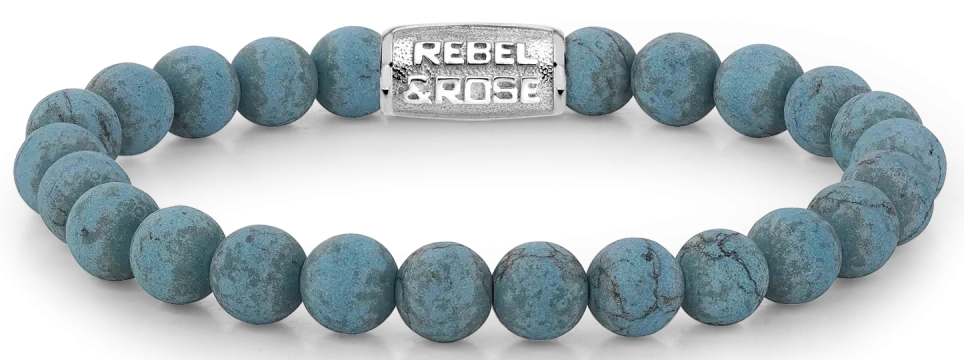 Bracelet made of 8mm Turquenite stones with stainless steel clasp - Rebel&Rose Model: RR-80043-S-M