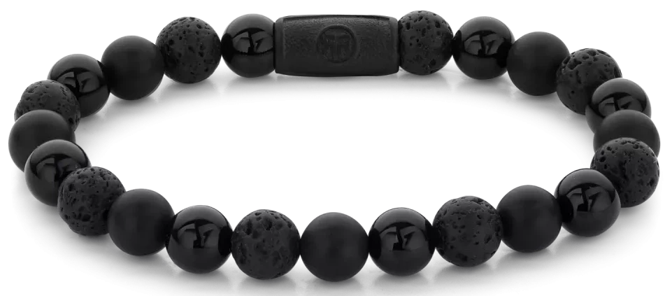 Bracelet made of 8mm black gemstones with black steel clasp - Rebel&Rose Model: RR-80073-B-L