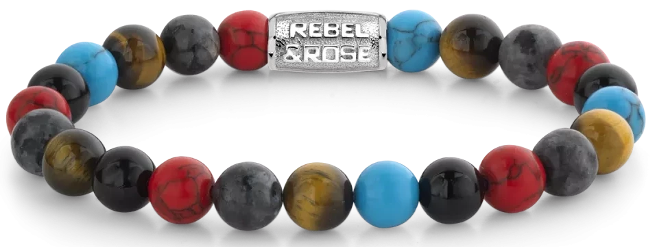 Bracelet made of 8mm colorful natural stones with stainless steel clasp - Rebel&Rose Model: RR-80083-S-M
