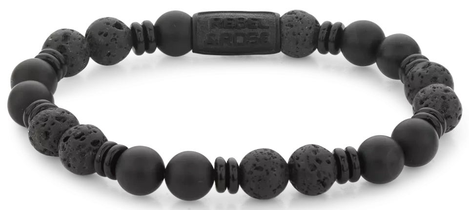 Bracelet made of 8mm black onyx gemstones with black steel clasp - Rebel&Rose Model: RR-80093-B-M