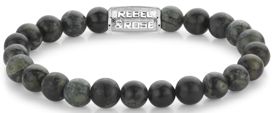8mm Rhyolite Bracelet with Metal Clasp - Rebel&Rose Model: RR-80107-S-M