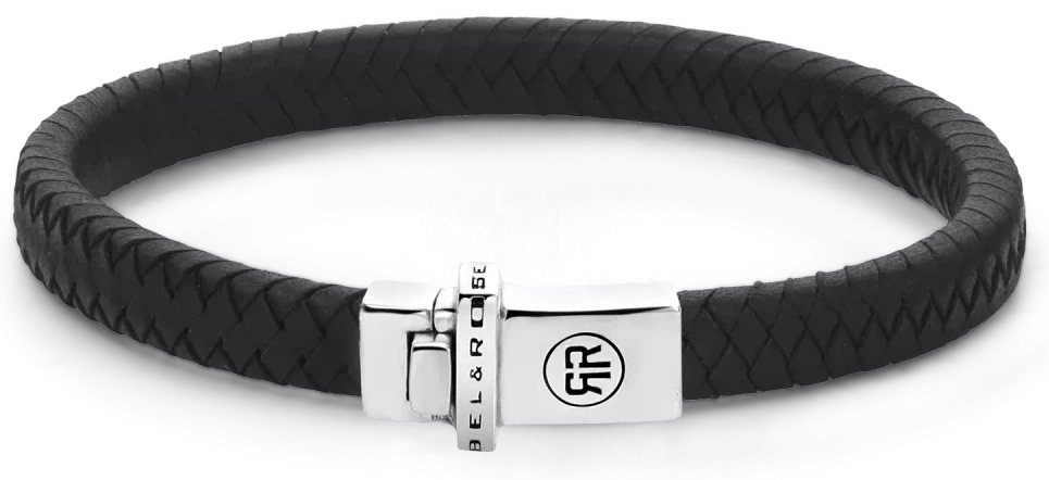 Bracelet made of 7mm thick, black leather with silver clasp - Rebel&Rose Model: RR-L0139-S-L