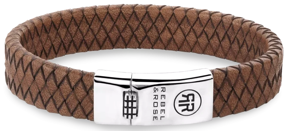 12mm thick brown leather bracelet with silver clasp - Rebel&Rose Model: RR-L0157-S-M