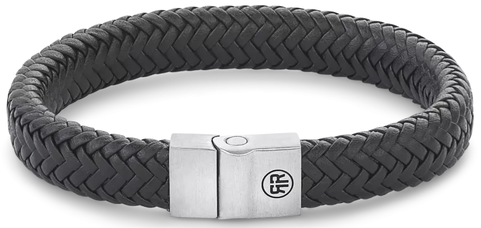 Bracelet made of 12mm thick black leather with stainless steel clasp - Rebel&Rose Model: RR-M0019-S-M