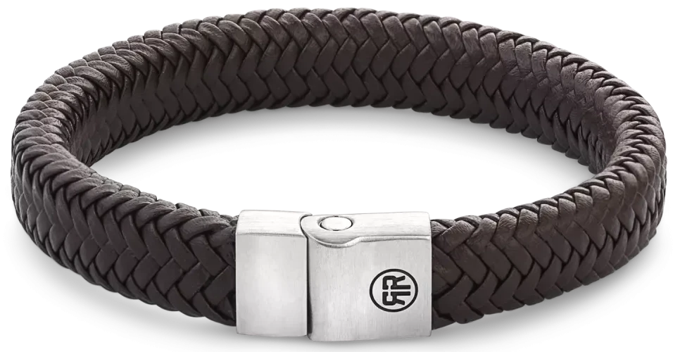 Bracelet made of 12mm thick, dark brown leather with stainless steel clasp - Rebel&Rose model: RR-M0022-S-L