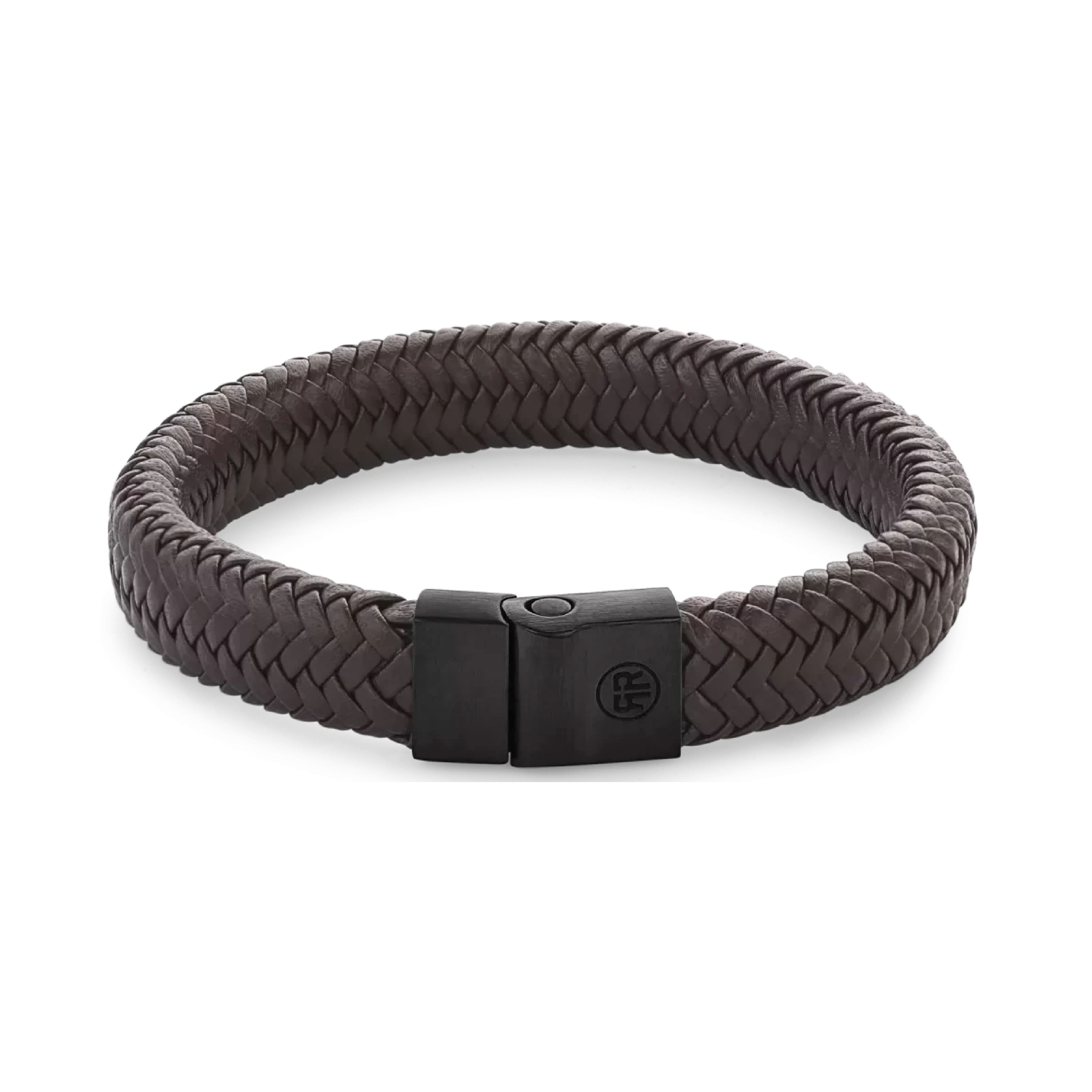 Bracelet made of 12mm thick, dark brown leather with a black stainless steel clasp - Rebel&Rose Model: RR-M0023-B-M