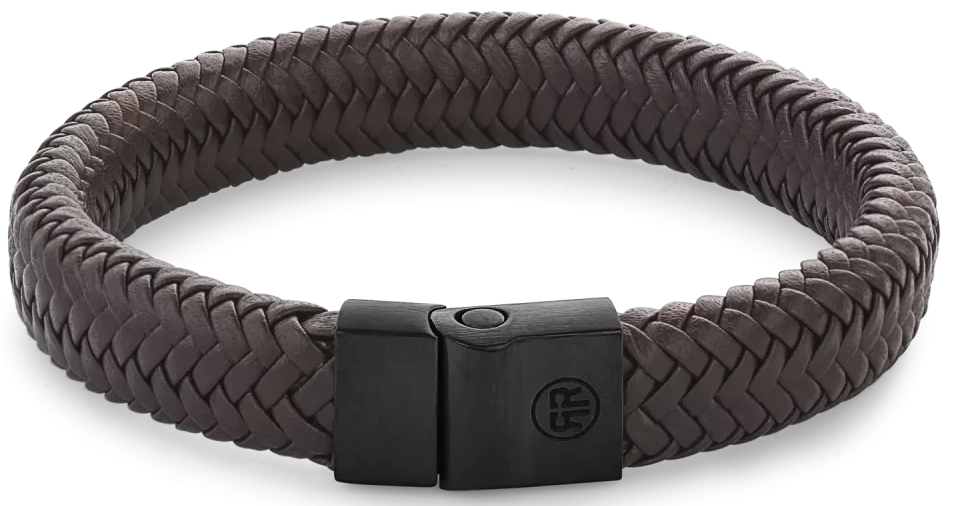 Bracelet made of 12mm thick, dark brown leather with a black stainless steel clasp - Rebel&Rose Model: RR-M0023-B-L