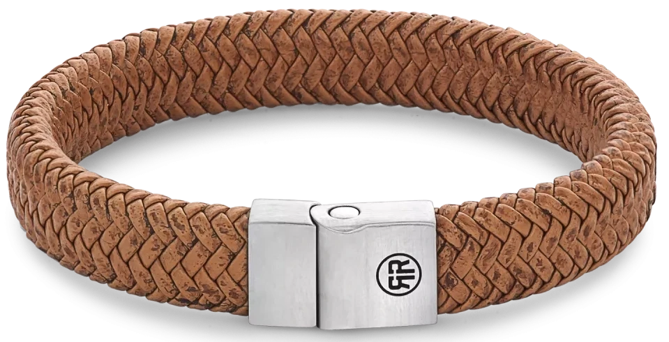 Bracelet made of 12mm thick, brown leather with stainless steel clasp - Rebel&Rose Model: RR-M0024-S-M