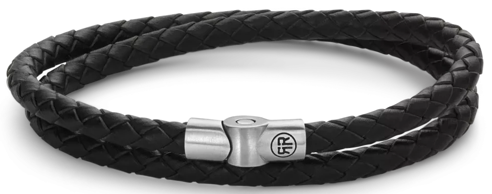 Bracelet made of two 5mm thick, black leather cords with stainless steel clasp - Rebel&Rose Model: RR-M0038-S-L