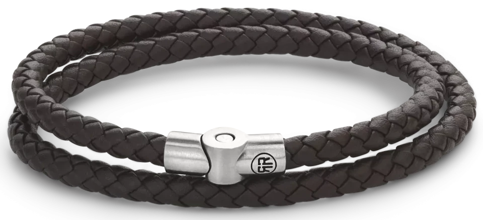 Bracelet made of two 5mm thick, dark brown leather cords with stainless steel clasp - Rebel&Rose Model: RR-M0039-S-L
