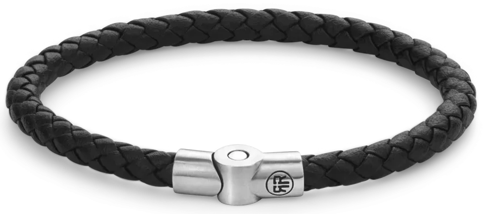 Bracelet made of a 5mm thick, black leather cord with a stainless steel clasp - Rebel&Rose Model: RR-M0040-S-M