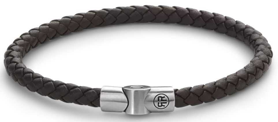 Bracelet made of a 5mm thick, dark brown leather cord with a stainless steel clasp - Rebel&Rose Model: RR-M0041-S-L