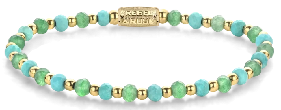 Bracelet made of 4mm turquoise and green aventurine faceted beads and stainless steel clasp - Rebel&Rose Model: RR-40143-G-M