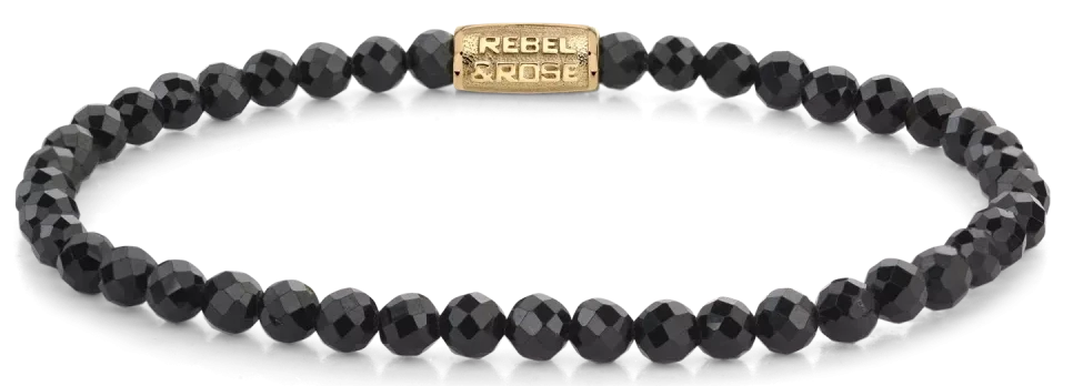 Bracelet made of 4mm faceted black spinel beads and stainless steel clasp - Rebel&Rose Model: RR-40153-G-S