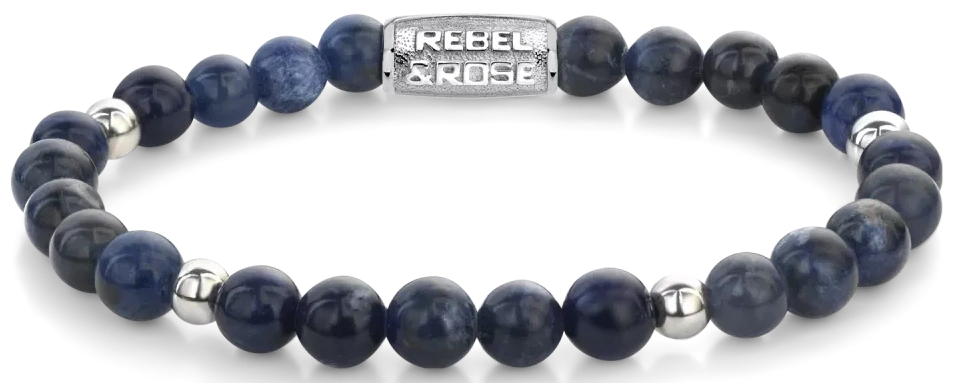Bracelet made of 6mm blue Sodalite gemstones with a stainless steel clasp - Rebel&Rose Model: RR-60138-S-M